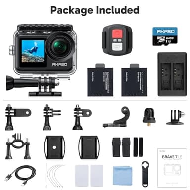 AKASO Brave 7 LE 4K30fps Action Camera with 64GB MicroSDXC U3 Memory Card Accessories Kit Bundle Ultra HD 131FT Waterproof Camera EIS 2.0 WiFi Remote Control Zoom Underwater Camera - Image 8