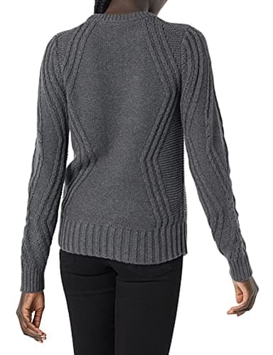 Amazon Essentials Women's 100% Cotton Crewneck Cable Sweater, Charcoal Heather, X-Large - Image 2