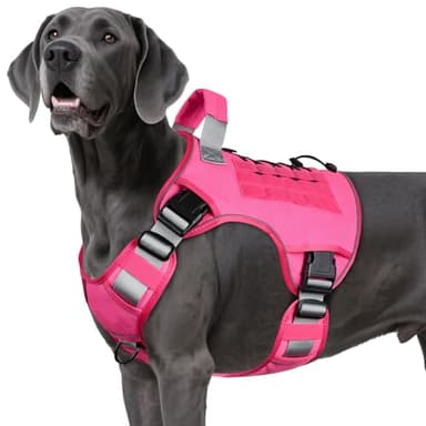 WINGOIN Tactical Dog Harness for Extra Large Dogs, Heavy Duty No Pull Dog Harness with Handle, Adjustable Reflective Military K9 Big Dog Vest for Great Dane, Walking, Training, Hunting, Pink (XXL) - Image 1