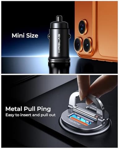 【Upgraded】 125W Car Charger USB C Super Fast Charging, [PD65W & QC60W][All Metal] MRGLAS Cigarette Lighter Car Charger, Car Accessories for iPhone 17 16 Pro Max Air iPad Samsung S25 Pixel 10 - Image 4