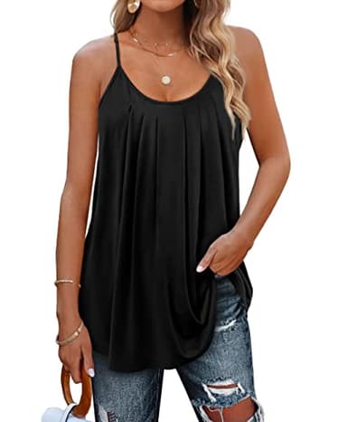 Tops for Women 2025 Trendy Loose Fit Flowy Workout Tanks Summer Shirts Spring Beach Vacation Clothes Black L - Image 1