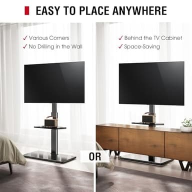 AOKCOS Floor TV Stand with 60-Degree Swivel, TV Floor Stand for 32-65 inch TVs up to 88lbs with Tilt, 8 Level Height Adjustable Tall TV Mount Stand with Shelf, Tempered Glass Base, MAX VESA 400x400mm - Image 4