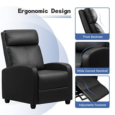 Furniwell Massage Recliner Chair for Living Room Adjustable PU Leather Reclining Chair Home Theater Seating Modern Winback Single Sofa for Adults with Footrest (Leather, Black) - Image 7