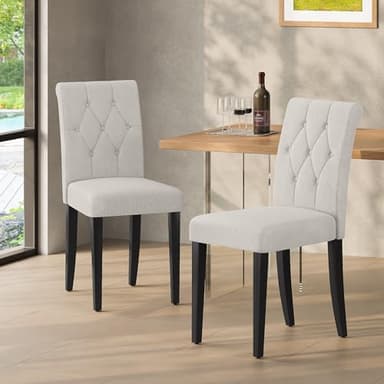 Welzona Upholstered Dining Chairs Set of 4, Button Tufted Parsons Dining Chair with Solid Wood Legs, Modern Fabric Side Chair for Hotel/Dining Room/Kitchen/Restaurant- White - Image 3