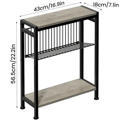 Small Side Table for Small Space, 3-Tier Narrow End Table with Magazine Holder, Slim Nightstand, Skinny Snack Couch Table in Living Room, Bedroom, Study, Kitchen and Balcony (Greige) Patent Pending - Image 3