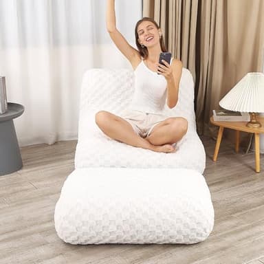 LOVMOC Bean Bag Chair with Footstool, Comfy Reading Sofa Chair for Adults, Modern Floor Sofa for Livingroom, Bedroom, Cream - Image 7