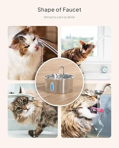 PEKTACO Cat Water Fountain - 3.2L/108oz Stainless Steel Pet Water Drinking Fountain for Cats Indoor, Dog Water Fountain with Water Level Window - Image 8