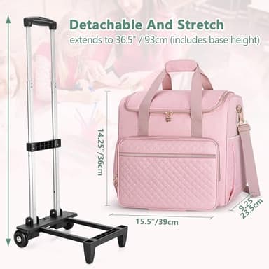 LUXJA Rolling Teacher Bag with Laptop Compartment and Detachable Dolly, Multifunctional Rolling Teacher Tote Bag (Patent Pending), Pink - Image 6