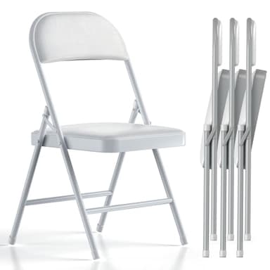 Nazhura 4 Pack Folding Chairs with Padded Cushion and Back, Khaki Metal Chairs with Comfortable Cushion and Durable Steel Frame for Home and Office, for Indoor and Outdoor Events (White, 4 Pack) - Image 1