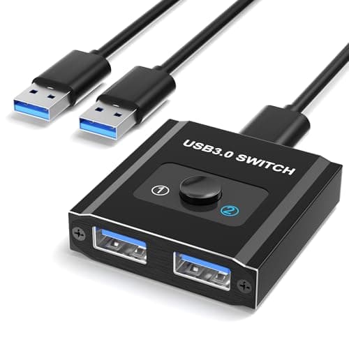 USB 3.0 Switch, Bi-Directional USB Switcher 2 in 1 Out/1 in 2 Out, Aluminum USB Switcher 2 Computers Share Keyboard Mouse Printer, USB Splitter Selector, Printer Splitter for Two Computers