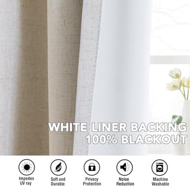 H.VERSAILTEX Linen Curtains 100% Blackout Curtains for Bedroom 63 inch Long Full Light Blocking Nature Linen Blended Window Curtains for Living Room Nickel Grommet (2 Panels, Heathered Natural) - Image 6