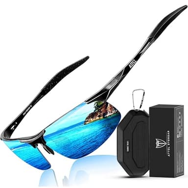 ATTCL Polarized Sunglasses for Men Sports: UV Protection Anti-Glare Wrap-Around Lightweight Metal Sun Glasses Driving Fishing Golf Running 8177 black-blue - Image 1