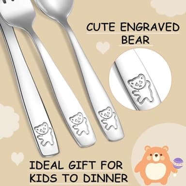9 Piece Stainless Steel Kids Silverware Set,Toddler Utensils,Child and Toddler Flatware,Kids Utensil Set,Children Safe Forks, Spoons and Knives,Mirror Polished, Dishwasher Safe - Image 5