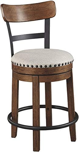 Signature Design by Ashley Valebeck Rustic Farmhouse Swivel Bar Stool – 24.5″ Counter Height, 360° Swivel Metal & Wood Frame, Polyester Upholstery – Brown - Image 1