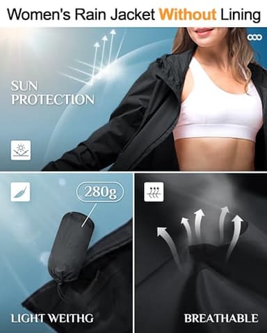 33,000ft Women's Waterproof Long Rain Coats Packable Rain Jacket with Hood Trench Coats Windbreaker - Image 3