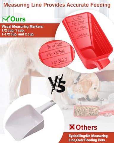 2 Cup Dog Food Scoop(2 Pack), Plastic Pet Food Scoop with Measuring Lines for Accurate Pet Food Portions,Dishwasher Safe (Black and Red) - Image 5