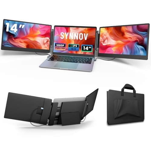 Synnov Laptop Screen Extender, 14" FHD 1080P Triple Portable Monitor for 13"-16.5" Laptop with Stand, Dual Monitors Built-in Speakers, Plug & Play, Monitor Extender for MacOS/Wins/Chrome/Dex