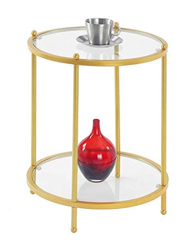 Convenience Concepts Royal Crest 2 Tier Round End Table, Clear Glass / Gold - Image 4