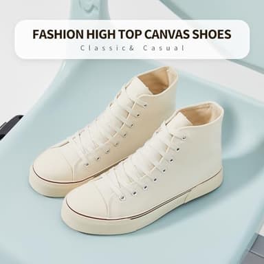 hash bubbie Unisex Fashion High top Sneakers Womens Classic High Tops Canvas Shoes Casual Tennis Shoes for Men(Beige,US14W/US12M) - Image 2