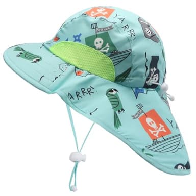 Toddler Baby Boys Swimsuit Rashguard One Piece Zipper Bathing Suit with Sun Hat Infant Swimwear Sunsuit UPF 50+（Pirate，18-24 Months） - Image 3