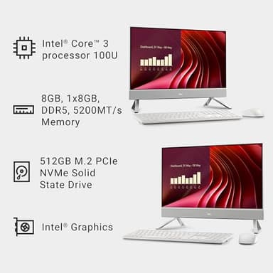 Dell 24 All-in-One Desktop ec24250-23.8-inch FHD Display, Intel Core 3 Processor 100U, Intel Graphics, 8GB DDR5 RAM, 512GB SSD, Windows 11 Home, Onsite Service+6 Months Retail Migrate - White - Image 9