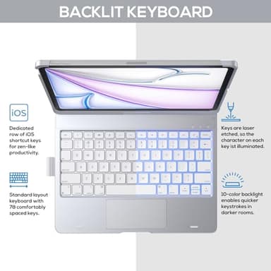 typecase Touch Keyboard Case for iPad Air 11-inch (M3 2025 / M2 2024) & iPad Pro 11(4th/3rd/2nd/1st Gen):Multi-Touch Trackpad,11 Colors Backlight,360°Rotatable,Thin for iPad Air 5th & 4th Gen,Silver - Image 5
