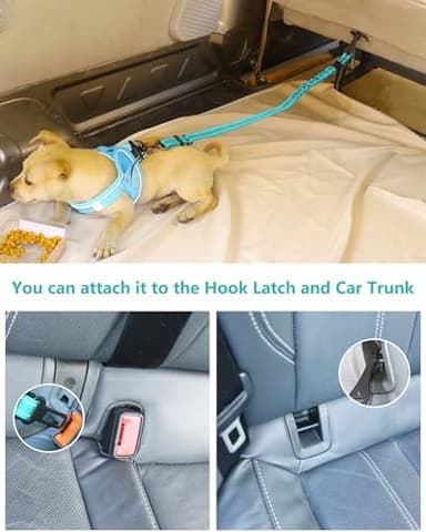 AUBELL Dog Seat Belt for Car,2 Pack Set 3-in-1 Adjustable Reflective Bungee Heavy Duty Dog Car Harness Tether with Clip Hook Latch & Buckle,Swivel Zinc Alloy Carabiner,Black+Teal - Image 2