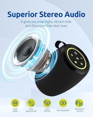 Bluetooth Speaker, Portable Wireless, Powerful Stereo Sound, IPX5 Waterproof, 15H Playtime, BT5.3, TWS Surround Pairing, Electronics Gadgets for Outdoor/Home/Party/Travel/Beach/Shower, Birthday Gifts - Image 2