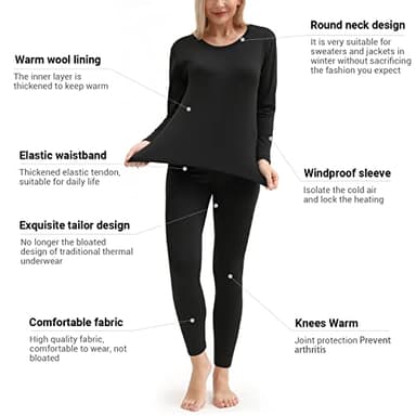 Thermal Underwear Women Ultra-Soft Long Johns Set Base Layer Skiing Winter Warm Top & Bottom Purple - Image 3