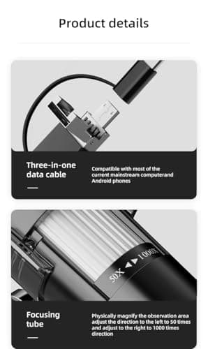 1600X 3in 1 Digital Microscope Camera Portable Electronic Microscope for Soldering LED Magnifier Type-C USB Charge Magnifier - Image 3