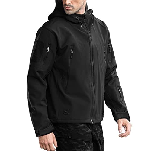 FREE SOLDIER Men's Outdoor Waterproof Soft Shell Hooded Military Tactical Rain Jacket (Black, L) - Image 1