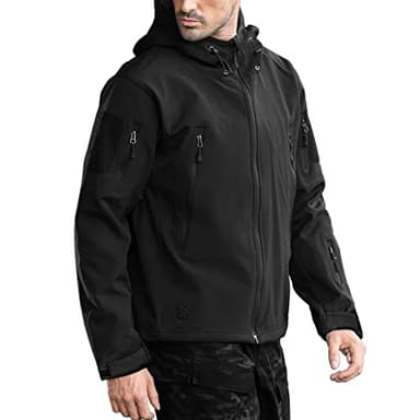 FREE SOLDIER Men's Outdoor Waterproof Soft Shell Hooded Military Tactical Rain Jacket (Black, L) - Image 1