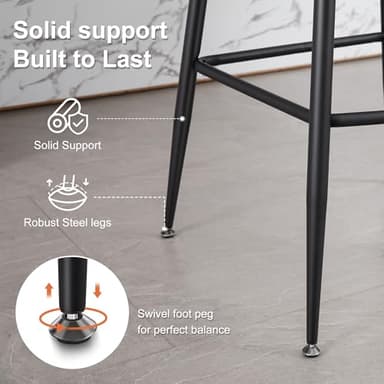 BFZ 26inch Bar Stools Set of 4, Counter Height Bar Stools, 180° Swivel Suede Fabric Stool Chairs with Woven Back and Footrest for Kitchen Island, Cafe, Pub, Bar Counter - Image 5