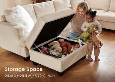 Nolany Sectional Couch with Storage Ottoman, U Shape Sectional Sofa with Chaise, Corduroy Modular Sectional Couches for Living Room, Beige - Image 3
