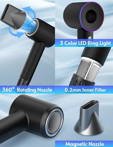 MLCLL Professional Ionic Hair Dryer, 1800W High Speed Blow Dryer for Home Salon, Real 200 Million Negative Ions, 120,000 RPM Brushless Motor for All Hair Types-1 (Black) - Image 4