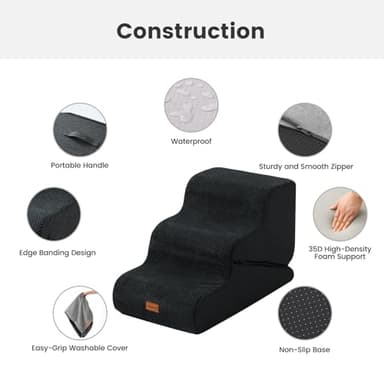 Gardner Pet Dog Stairs for Small Dogs 16.5" H, 2 in 1 Transformable 3-Step Pet Stairs and Dog Ramp for Couch (13-20 in), Black Adjustable Pet Steps with Non-Slip Waterproof Cover and CertiPUR-US Foam - Image 4