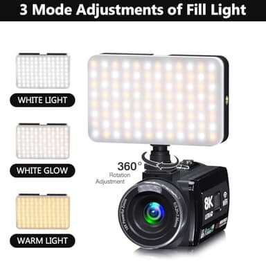 Video Camera, 8K Camcorder 48MP 15FPS UHD WiFi Vlogging Camera with IR Night Vision for YouTube, 3" Touch Screen 18X Digital Zoom, with Fill Light, Mic, Stabilizer, Lens Hood, Remote and 2 Batteries - Image 6