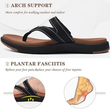 COFACE Womens Orthopedic Flip Flops Ladies Slip On Athletic Yoga Mat Memory Foam Cushioned Recovery Walking Thong Sandals Summer Beach Pool Slippers Plantar Fasciitis Arch Support Black Brown Size 8.5 - Image 3
