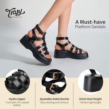 Trary Black Chunky Gladiator Flatform Sandals, Size 6 - Image 6