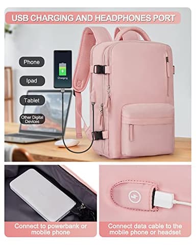 VGCUB Large Travel Backpack Bag for Women Men,Carry on Backpack,17 Inch Laptop Business Work Waterproof Backpack with Laptop Compartment,Person Item Flight Approved,Mochila de Viaje,Pink - Image 4