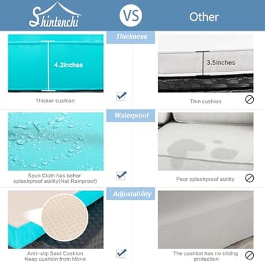 Shintenchi 7 Pieces Outdoor Patio Sectional Sofa Couch, Black PE Wicker Furniture Conversation Sets with Washable Cushions & Glass Coffee Table for Garden, Poolside, Backyard (Blue) - Image 5