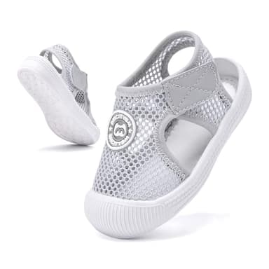 BMCiTYBM Baby Sandals Boy Girl Closed Toe Summer Sandals Lightweight Shoes Infant Non-Slip First Walking Sneakers 6 9 12 18 24 Months Grey Size 18-24 Months Toddler - Image 4