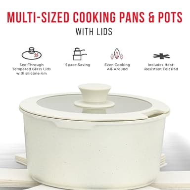 Bakken 15-Piece Non-Stick Cookware Set with Detachable Handles – Granite Stackable Pots and Pans Set, Dishwasher Safe, Oven-Safe, and Compatible Kitchen Essential for All Stoves – Cream - Image 5