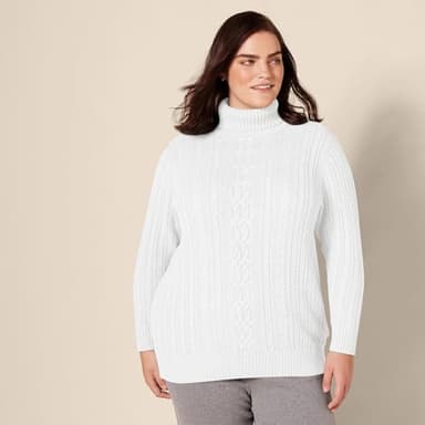 Amazon Essentials Women's Fisherman Cable Turtleneck Sweater (Available in Plus Size), White, Small - Image 6