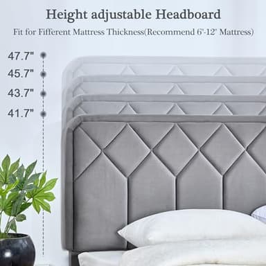 VECELO Twin Size Bed Frame, Velvet Upholstered Platform with Adjustable Headboard, Mattress Foundation with Solid Wood Slats, No Box Spring Needed, Easy Assembly - Image 6