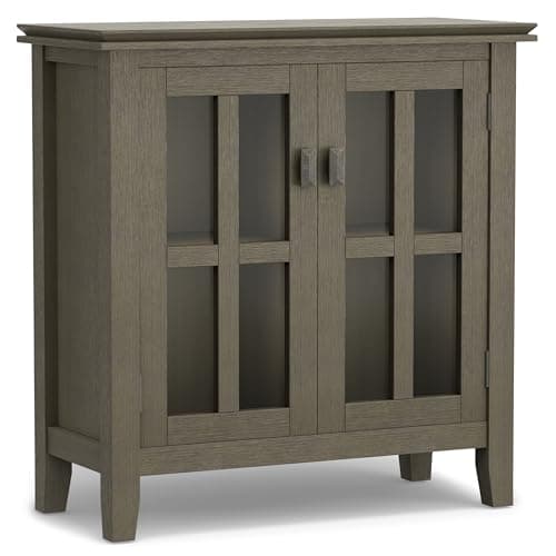 SIMPLIHOME Artisan SOLID WOOD 30 Inch Wide Contemporary Low Storage Cabinet in Farmhouse Grey, For the Living Room, Entryway and Family Room - Image 1