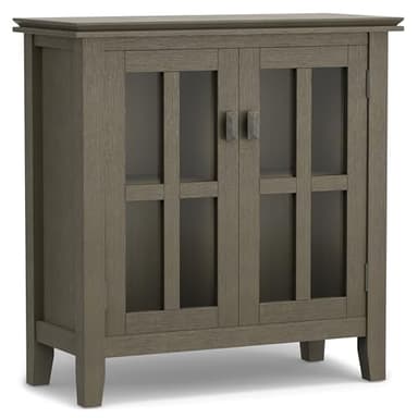 SIMPLIHOME Artisan SOLID WOOD 30 Inch Wide Contemporary Low Storage Cabinet in Farmhouse Grey, For the Living Room, Entryway and Family Room - Image 1