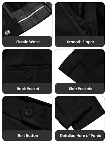 WULFUL Men's Slim Fit 3 Piece Suit, One Button Solid Blazer Business Party Jacket Vest Pants Set Black - Image 5
