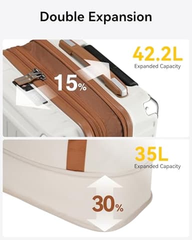 LUGGEX Carry On Luggage Sets 3 Piece, PC Expandable Hardshell Luggage with Spinner Wheels, White Brown - Image 3