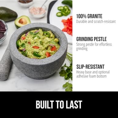 GORILLA GRIP Heavy Duty Mortar and Pestle Set with Slip Resistant Base, 100% Granite Stone Molcajete Guacamole Bowl, Grind Seeds Spices, Crush Garlic, Kitchen Muddler for Fresh Herbs, 1.5 Cup, Gray - Image 2